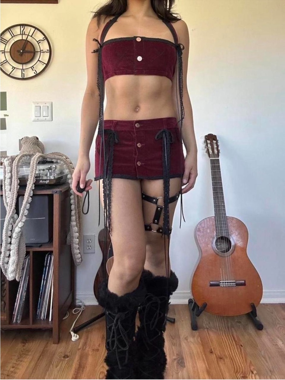 One-of-a-Kind Handmade Burgundy Velvet Vampire Gothic Costume Set — XS/S